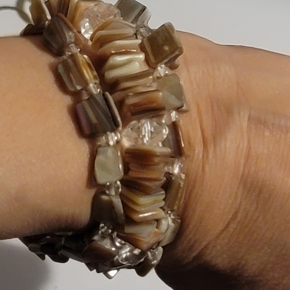 SQUARE cut natural shell tones of brown tan set of 3 - Picture 2 of 7